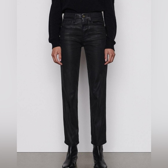 FRAME Women's Le Syvie Coated High Waist Straight Leg Jeans (Noir)